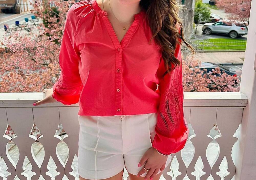 NEW CHARLIE B women's raglan sleeve embroidered blouse in sorbet